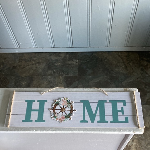 NWT- Horizontal HOME- Nautical Decoration Sign w/ Floral Ships Helm - Picture 12 of 14